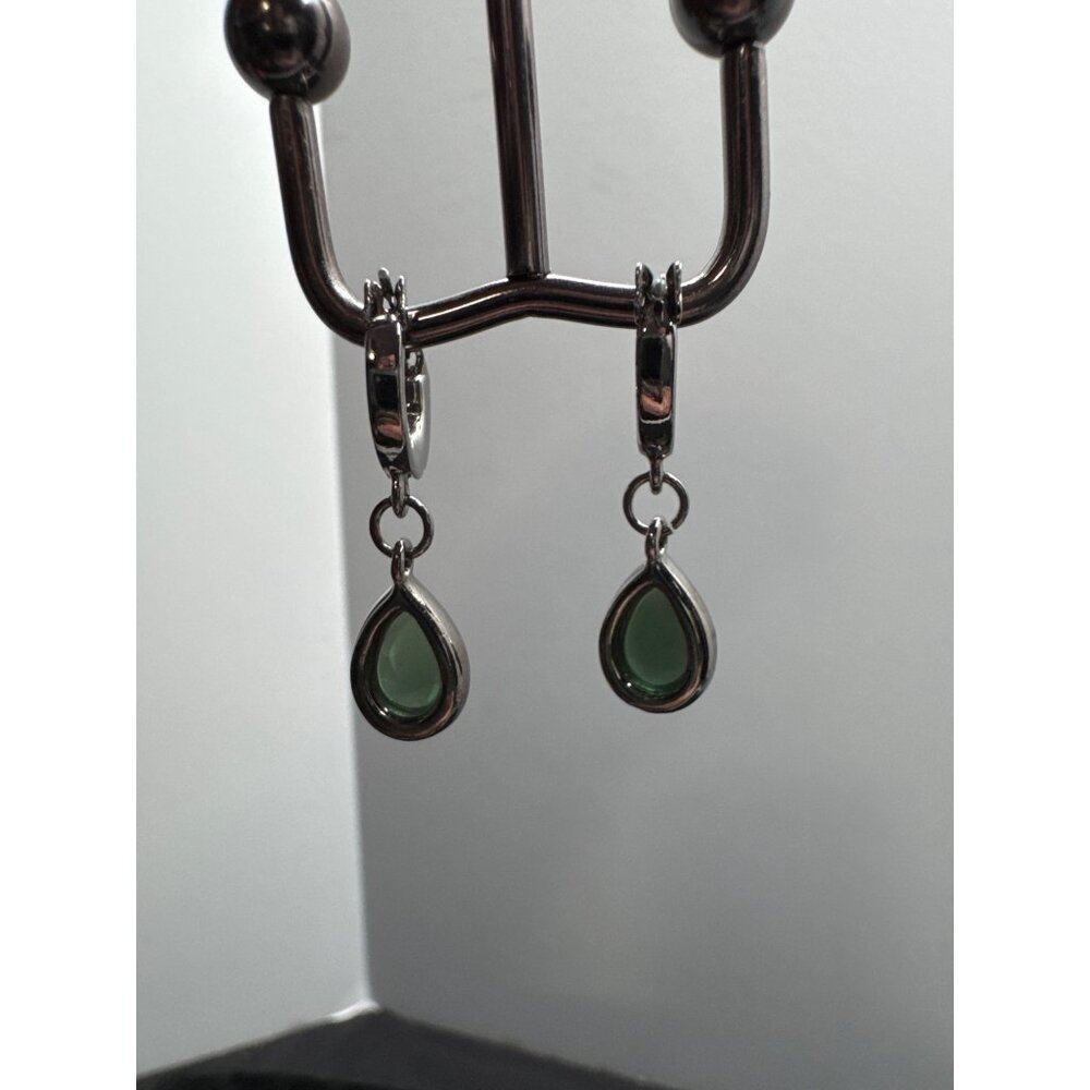 Alex & Ani Earrings Sterling Silver Hoops With Swarovski Tear Drop Crystal Drops - Picture 10 of 10